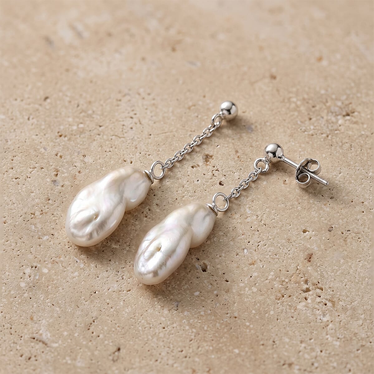 Gray Freshwater Pearl Drop Earrings in Sterling Silver image number 1
