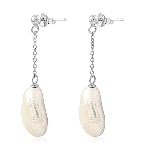 White Freshwater Pearl Drop Earrings in Sterling Silver