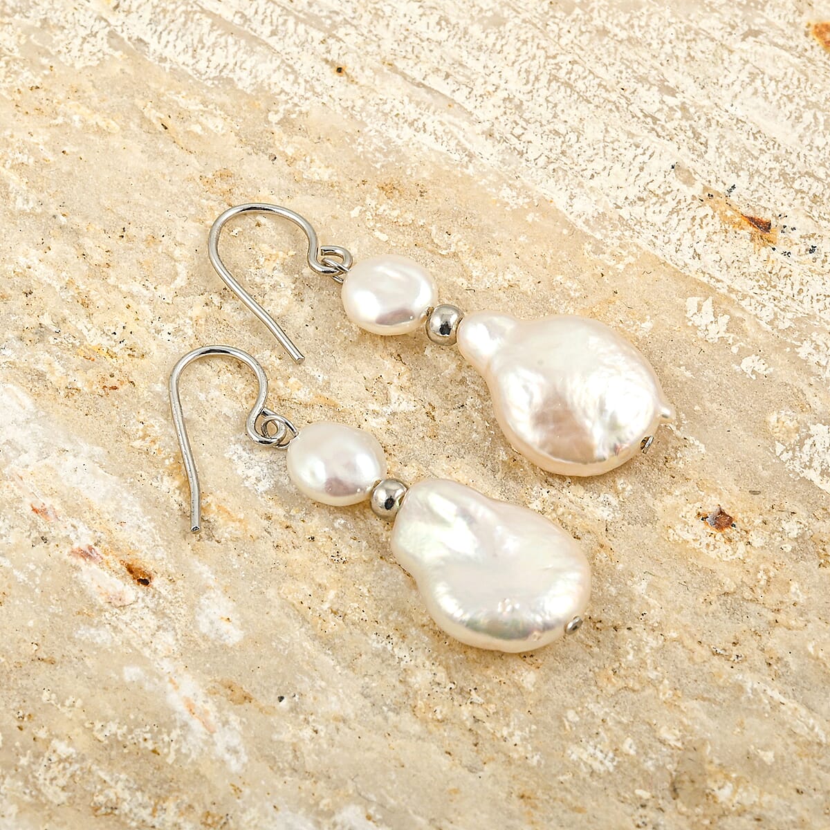 White Freshwater Pearl Earrings in Sterling Silver image number 1