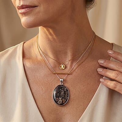 Insect Fossil Jasper 50.00 ctw Oval Pendant in Silvertone