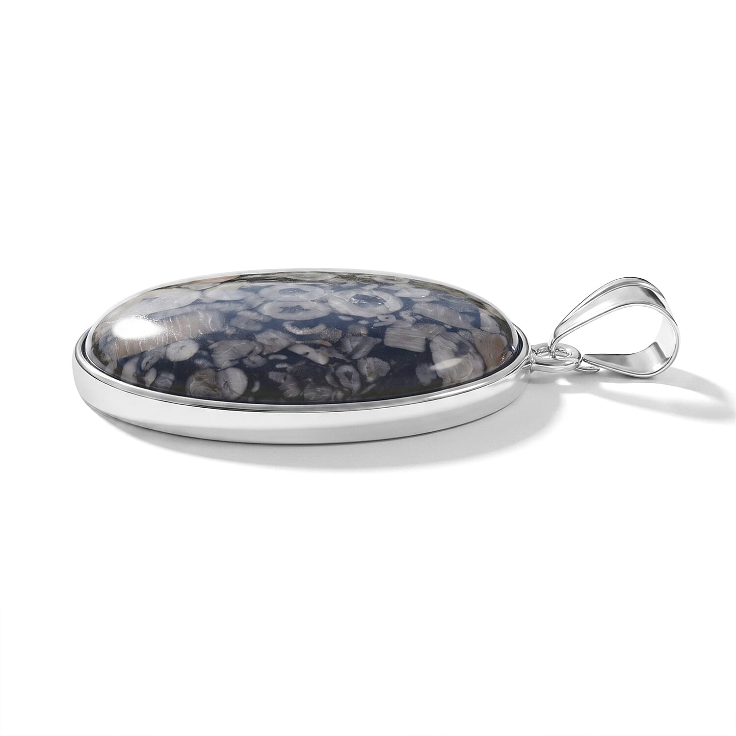 Insect Fossil Jasper 50.00 ctw Oval Pendant in Silvertone