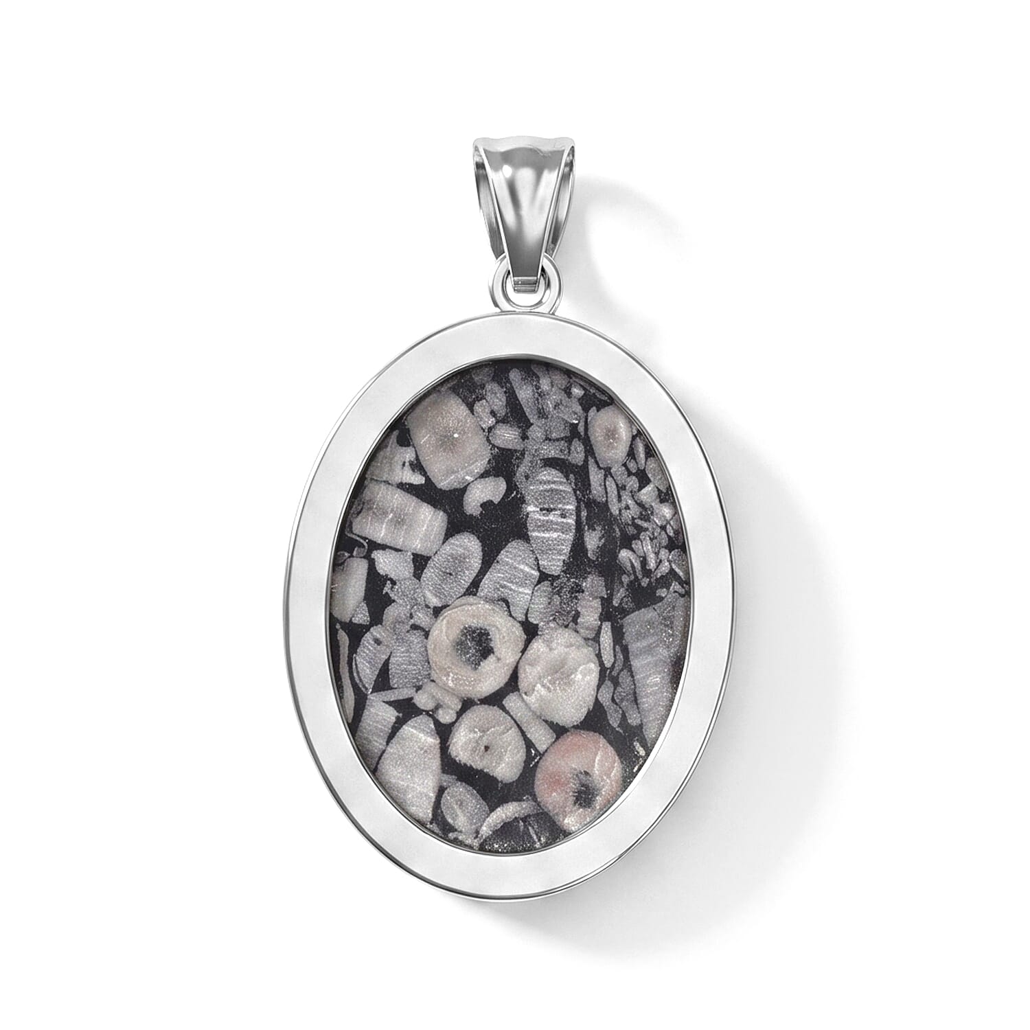 Insect Fossil Jasper 50.00 ctw Oval Pendant in Silvertone