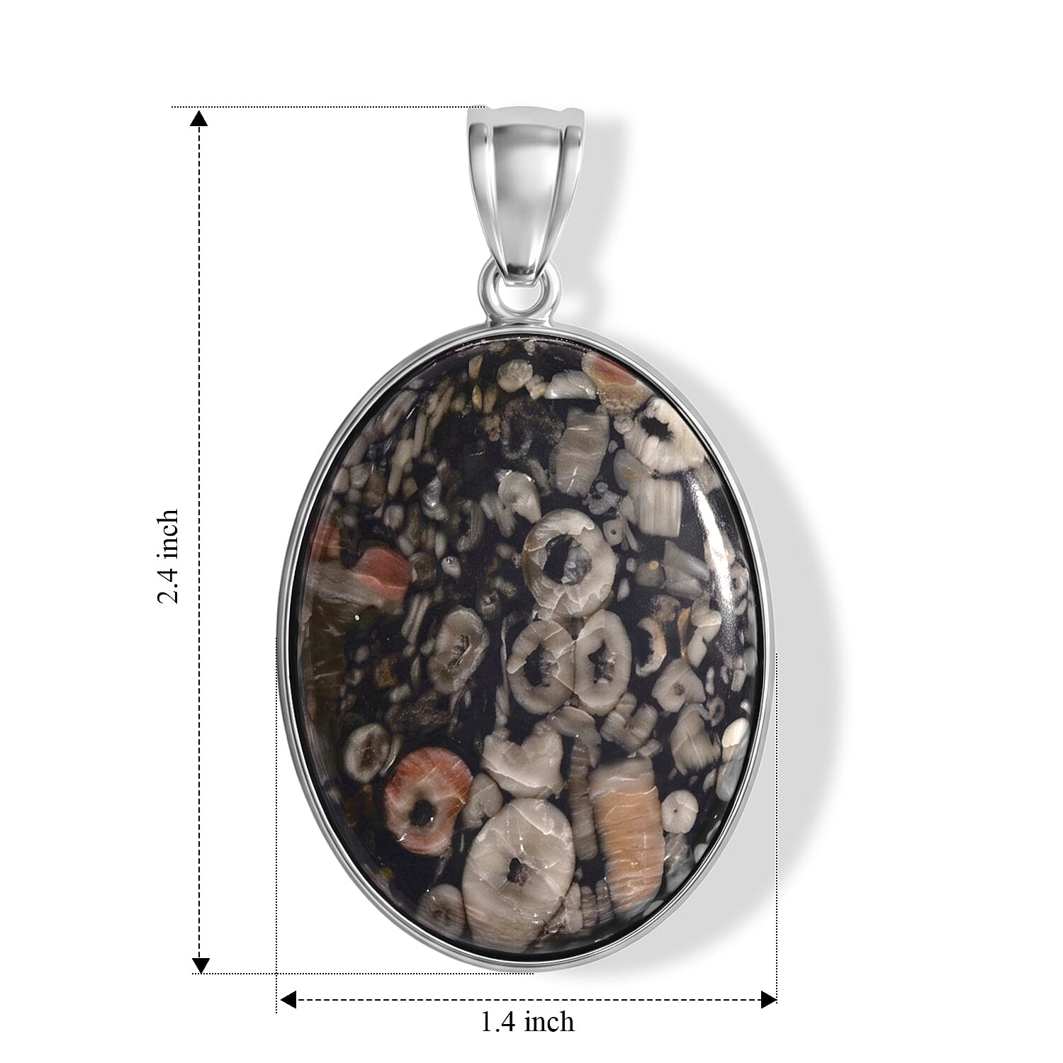 Insect Fossil Jasper 50.00 ctw Oval Pendant in Silvertone