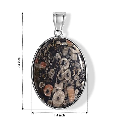 Insect Fossil Jasper 50.00 ctw Oval Pendant in Silvertone