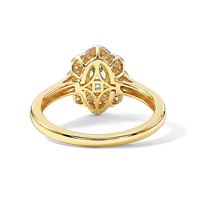 D'Joy Premium Green Sapphire and Moissanite 1.00 ctw Ring in 18K Vermeil Yellow Gold Over Sterling Silver (Size 7.0)