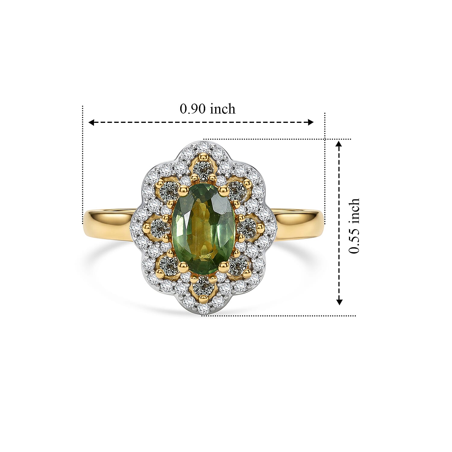 D'Joy Premium Green Sapphire and Moissanite 1.00 ctw Ring in 18K Vermeil Yellow Gold Over Sterling Silver (Size 7.0)