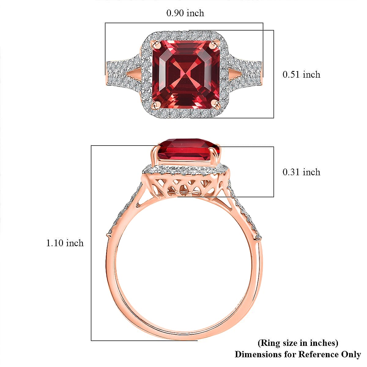 D'Joy Asscher Cut Lab Grown Padparadscha Sapphire and Moissanite 4.70 ctw Ring in 18K Vermeil Rose Gold Over Sterling Silver (Size 12.0)