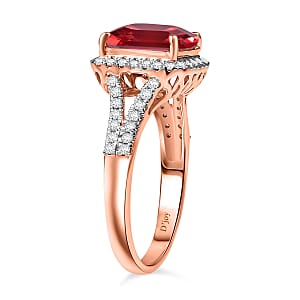 D'Joy Asscher Cut Lab Grown Padparadscha Sapphire and Moissanite 4.70 ctw Ring in 18K Vermeil Rose Gold Over Sterling Silver (Size 9.5)