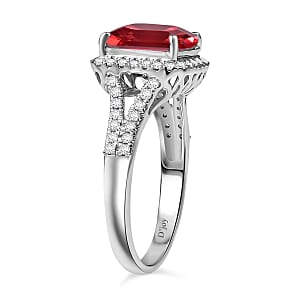 D'Joy Asscher Cut Lab Grown Padparadscha Sapphire and Moissanite 4.70 ctw Ring in Rhodium Over Sterling Silver (Size 12.0)