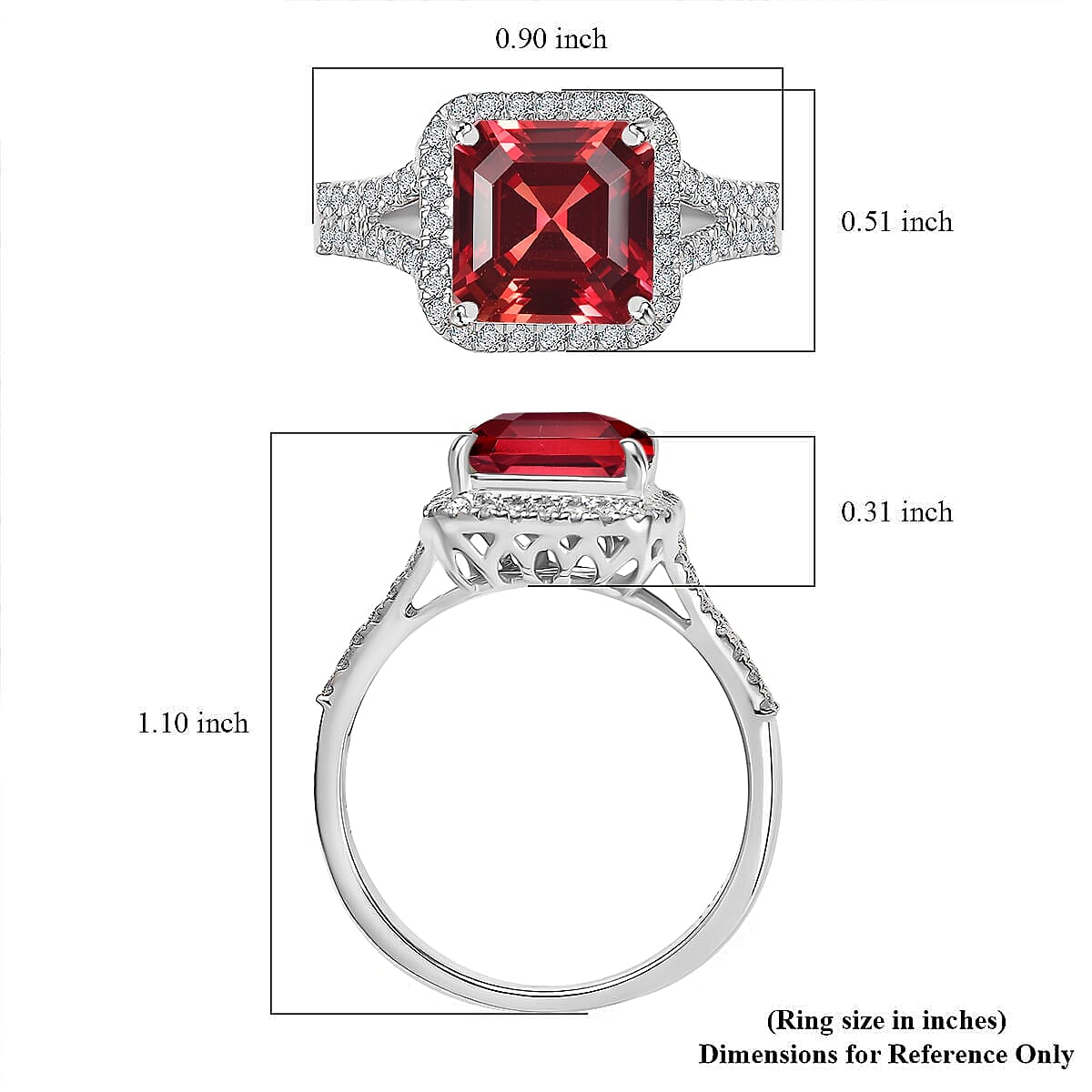 D'Joy Asscher Cut Lab Grown Padparadscha Sapphire and Moissanite 4.70 ctw Ring in Rhodium Over Sterling Silver (Size 9.5) image number 4