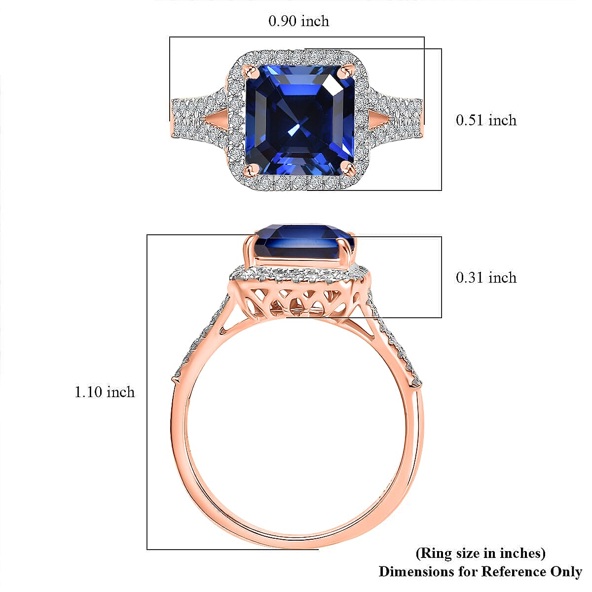 D'Joy Asscher Cut Lab Grown Ceylon Blue Sapphire and Moissanite 4.70 ctw Ring in 18K Vermeil Rose Gold Over Sterling Silver (Size 10.0) image number 5