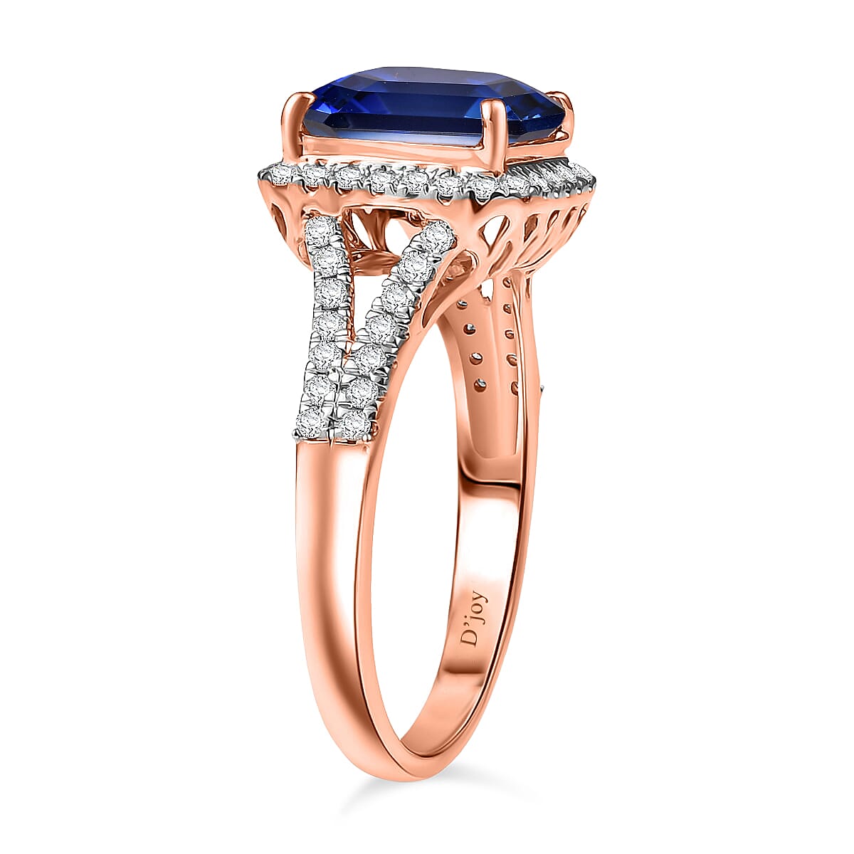 D'Joy Asscher Cut Lab Grown Ceylon Blue Sapphire and Moissanite 4.70 ctw Ring in 18K Vermeil Rose Gold Over Sterling Silver (Size 6.5) image number 3