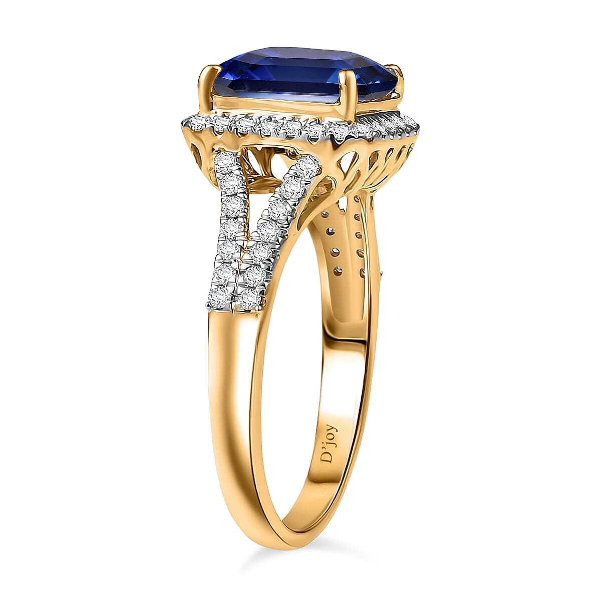 D'Joy Asscher Cut Lab Grown Ceylon Blue Sapphire and Moissanite 4.70 ctw Ring in 18K Vermeil Yellow Gold Over Sterling Silver (Size 4.5) image number 3