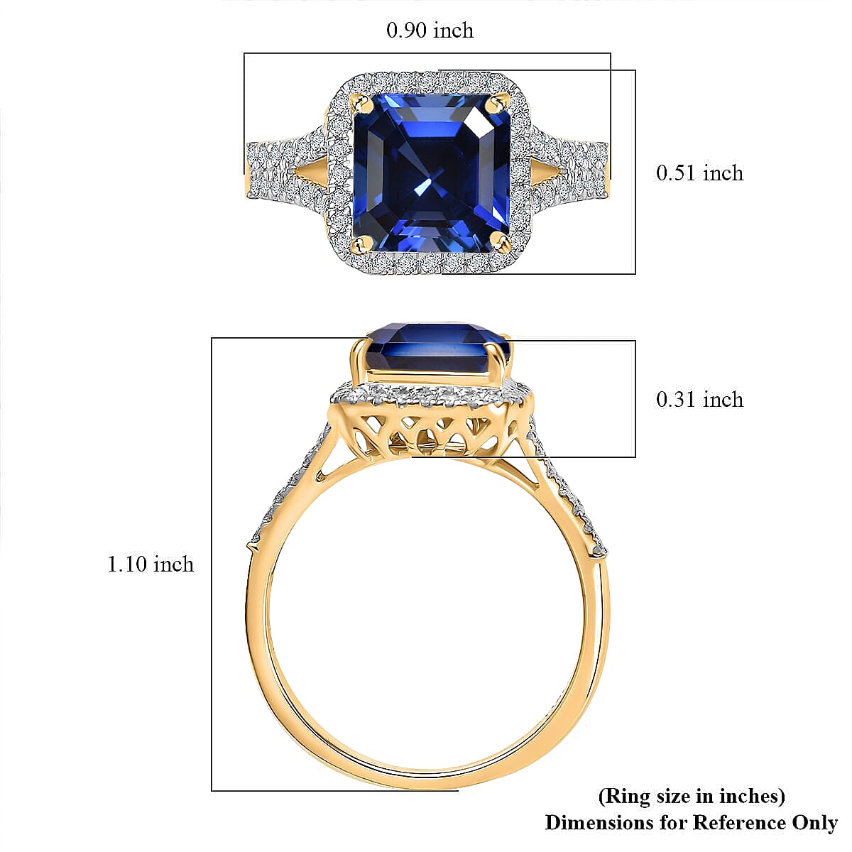 D'Joy Asscher Cut Lab Grown Ceylon Blue Sapphire and Moissanite 4.70 ctw Ring in 18K Vermeil Yellow Gold Over Sterling Silver (Size 4.5) image number 4