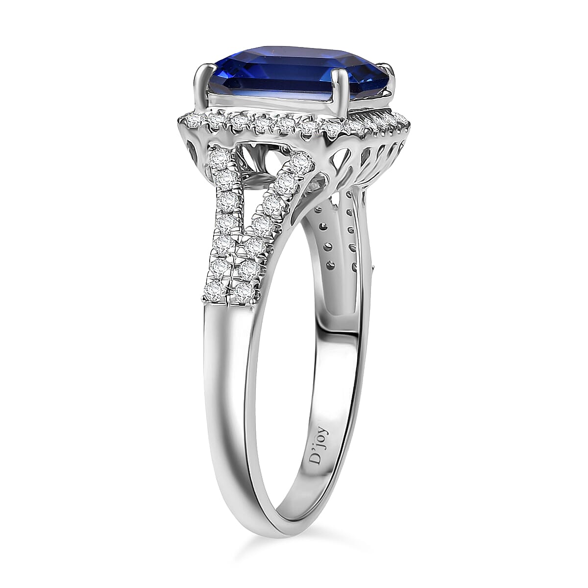 D'Joy Asscher Cut Lab Grown Ceylon Blue Sapphire and Moissanite 4.70 ctw Ring in Rhodium Over Sterling Silver (Size 12.0) image number 3