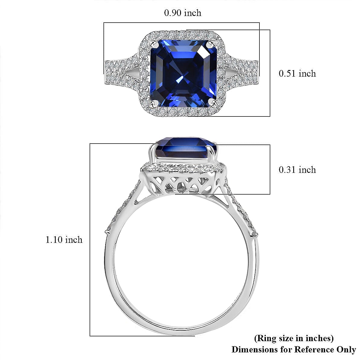 D'Joy Asscher Cut Lab Grown Ceylon Blue Sapphire and Moissanite 4.70 ctw Ring in Rhodium Over Sterling Silver (Size 5.5) image number 5
