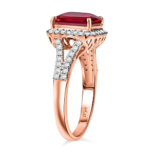 D'Joy Asscher Cut Lab Grown Ruby and Moissanite 4.70 ctw Ring in 18K Vermeil Rose Gold Over Sterling Silver (Size 12.0)