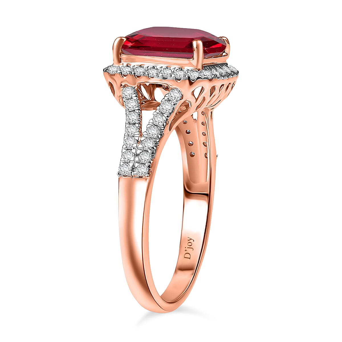 D'Joy Asscher Cut Lab Grown Ruby and Moissanite 4.70 ctw Ring in 18K Vermeil Rose Gold Over Sterling Silver (Size 4.0) image number 3