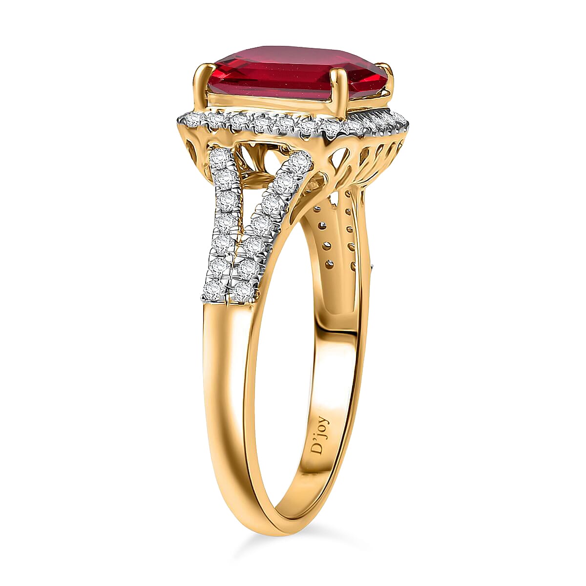 D'Joy Asscher Cut Lab Grown Ruby and Moissanite 4.70 ctw Ring in 18K Vermeil Yellow Gold Over Sterling Silver (Size 10.0) image number 3