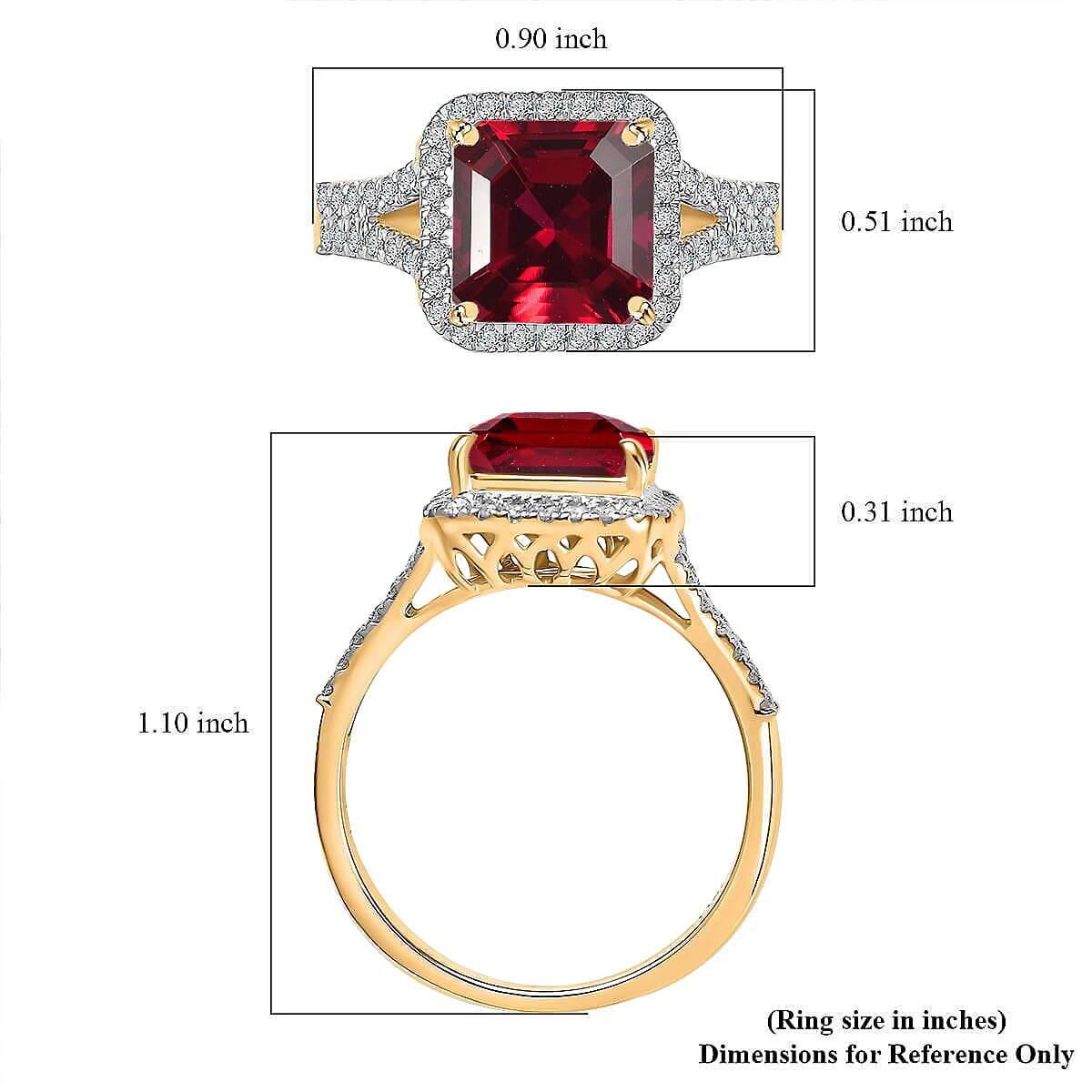 D'Joy Asscher Cut Lab Grown Ruby and Moissanite 4.70 ctw Ring in 18K Vermeil Yellow Gold Over Sterling Silver (Size 7.0) image number 5