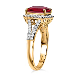 D'Joy Asscher Cut Lab Grown Ruby and Moissanite 4.70 ctw Ring in 18K Vermeil Yellow Gold Over Sterling Silver (Size 9.5)