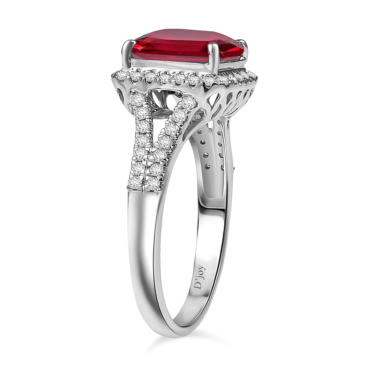 D'Joy Asscher Cut Lab Grown Ruby and Moissanite 4.70 ctw Ring in Rhodium Over Sterling Silver (Size 12.0) image number 3