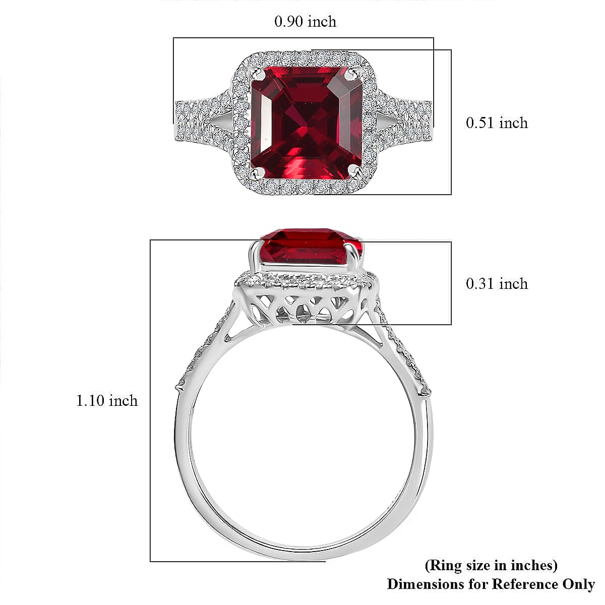 D'Joy Asscher Cut Lab Grown Ruby and Moissanite 4.70 ctw Ring in Rhodium Over Sterling Silver (Size 6.0) image number 4