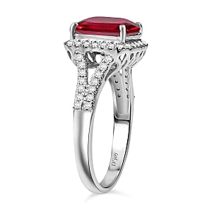 D'Joy Asscher Cut Lab Grown Ruby and Moissanite 4.70 ctw Ring in Rhodium Over Sterling Silver (Size 9.5)
