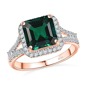 D'Joy Asscher Cut Lab Grown Emerald and Moissanite 4.70 ctw Ring in 18K Vermeil Rose Gold Over Sterling Silver (Size 10.0)