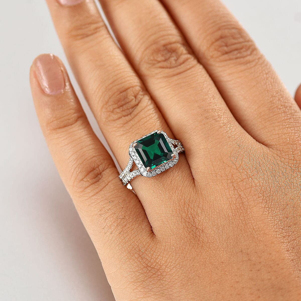 D'Joy Asscher Cut Lab Grown Emerald and Moissanite 4.70 ctw Ring in 18K Vermeil Rose Gold Over Sterling Silver (Size 6.0) image number 2