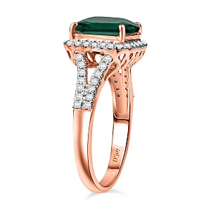D'Joy Asscher Cut Lab Grown Emerald and Moissanite 4.70 ctw Ring in 18K Vermeil Rose Gold Over Sterling Silver (Size 9.0)