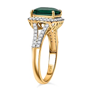 D'Joy Asscher Cut Lab Grown Emerald and Moissanite 4.70 ctw Ring in 18K Vermeil Yellow Gold Over Sterling Silver (Size 11.5)