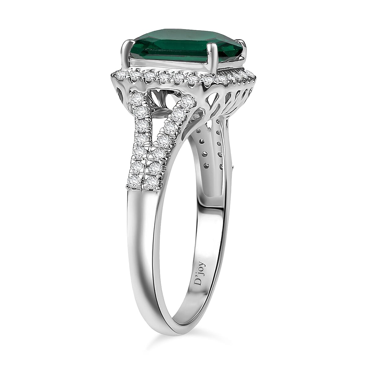 D'Joy Asscher Cut Lab Grown Emerald and Moissanite 4.70 ctw Ring in Rhodium Over Sterling Silver (Size 4.0) image number 3