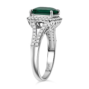 D'Joy Asscher Cut Lab Grown Emerald and Moissanite 4.70 ctw Ring in Rhodium Over Sterling Silver (Size 8.0)