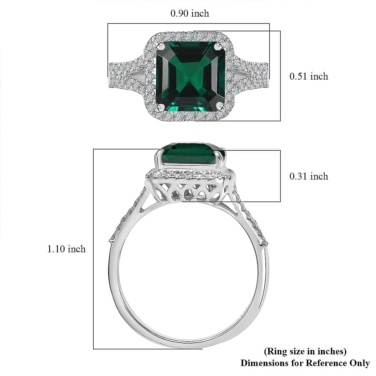 D'Joy Asscher Cut Lab Grown Emerald and Moissanite 4.70 ctw Ring in Rhodium Over Sterling Silver (Size 8.5) image number 5