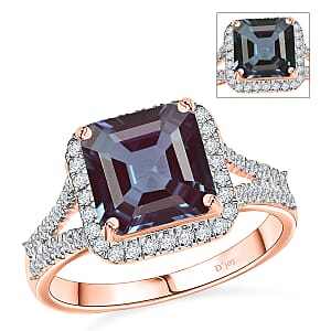 D'Joy Asscher Cut Lab Grown Alexandrite and Moissanite 4.70 ctw Ring in 18K Vermeil Rose Gold Over Sterling Silver (Size 10.5)