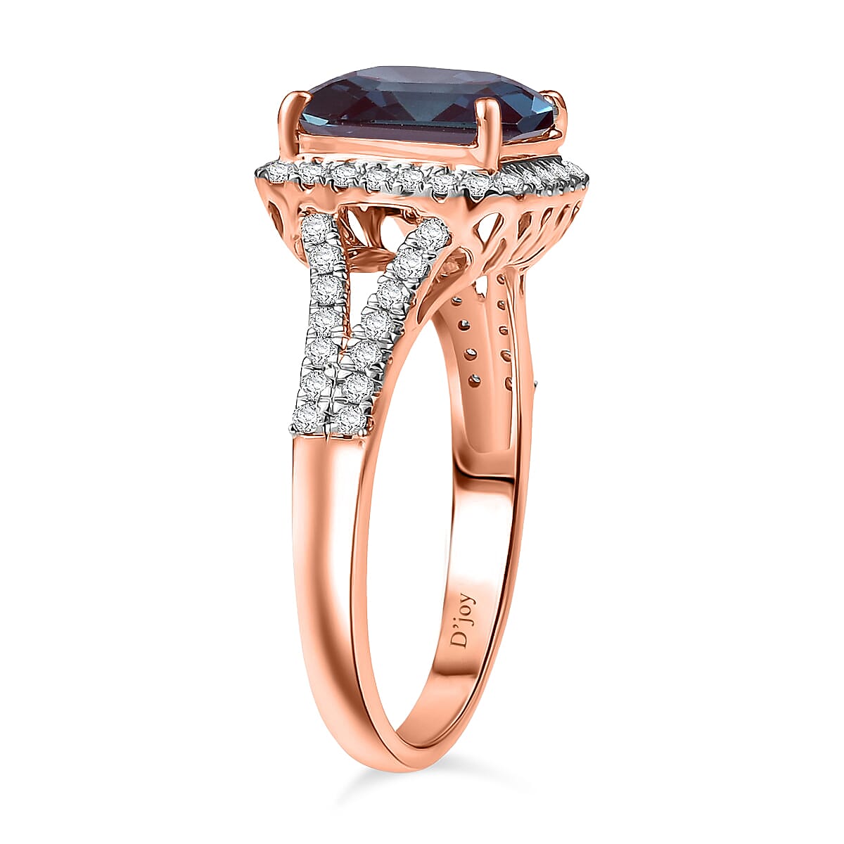 D'Joy Asscher Cut Lab Grown Alexandrite and Moissanite 4.70 ctw Ring in 18K Vermeil Rose Gold Over Sterling Silver (Size 12.0) image number 3