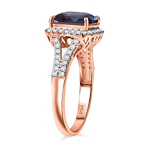 D'Joy Asscher Cut Lab Grown Alexandrite and Moissanite 4.70 ctw Ring in 18K Vermeil Rose Gold Over Sterling Silver (Size 12.0)