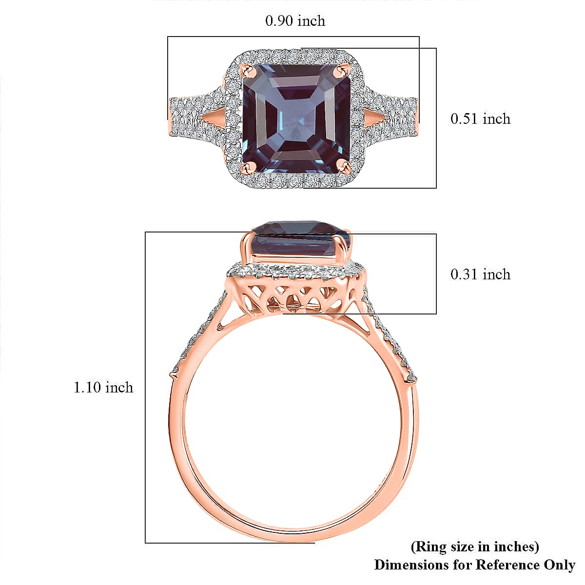 D'Joy Asscher Cut Lab Grown Alexandrite and Moissanite 4.70 ctw Ring in 18K Vermeil Rose Gold Over Sterling Silver (Size 4.5) image number 5