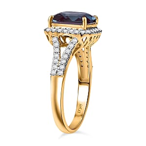 D'Joy Asscher Cut Lab Grown Alexandrite and Moissanite 4.70 ctw Ring in 18K Vermeil Yellow Gold Over Sterling Silver (Size 7.0)