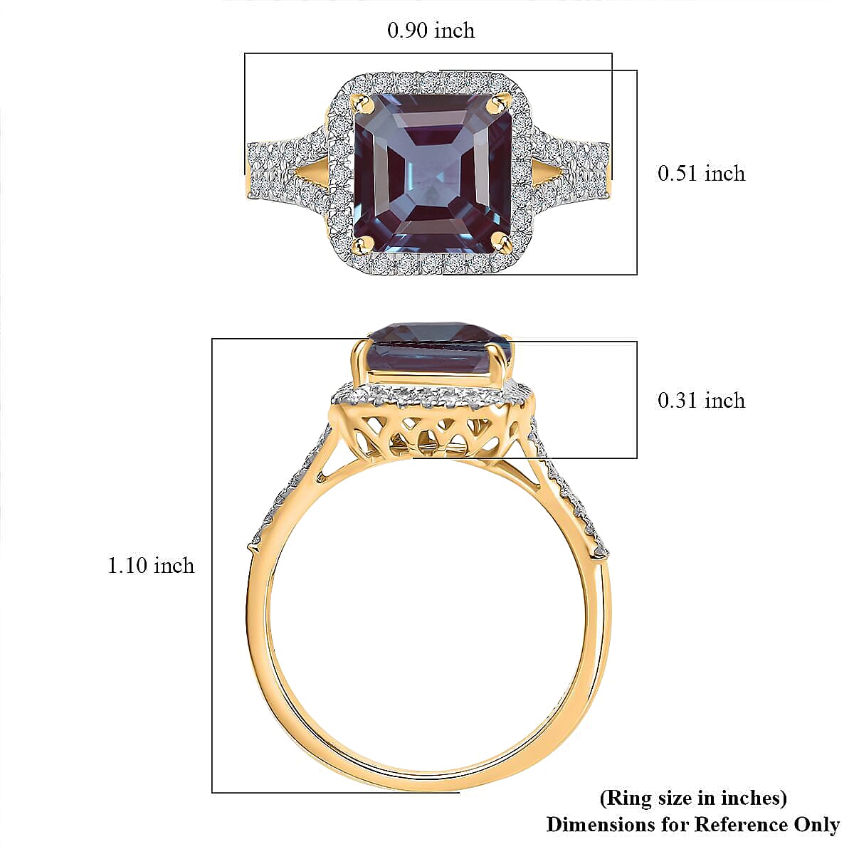 D'Joy Asscher Cut Lab Grown Alexandrite and Moissanite 4.70 ctw Ring in 18K Vermeil Yellow Gold Over Sterling Silver (Size 7.0) image number 5