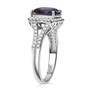 D'Joy Asscher Cut Lab Grown Alexandrite and Moissanite 4.70 ctw Ring in Rhodium Over Sterling Silver (Size 5.5)