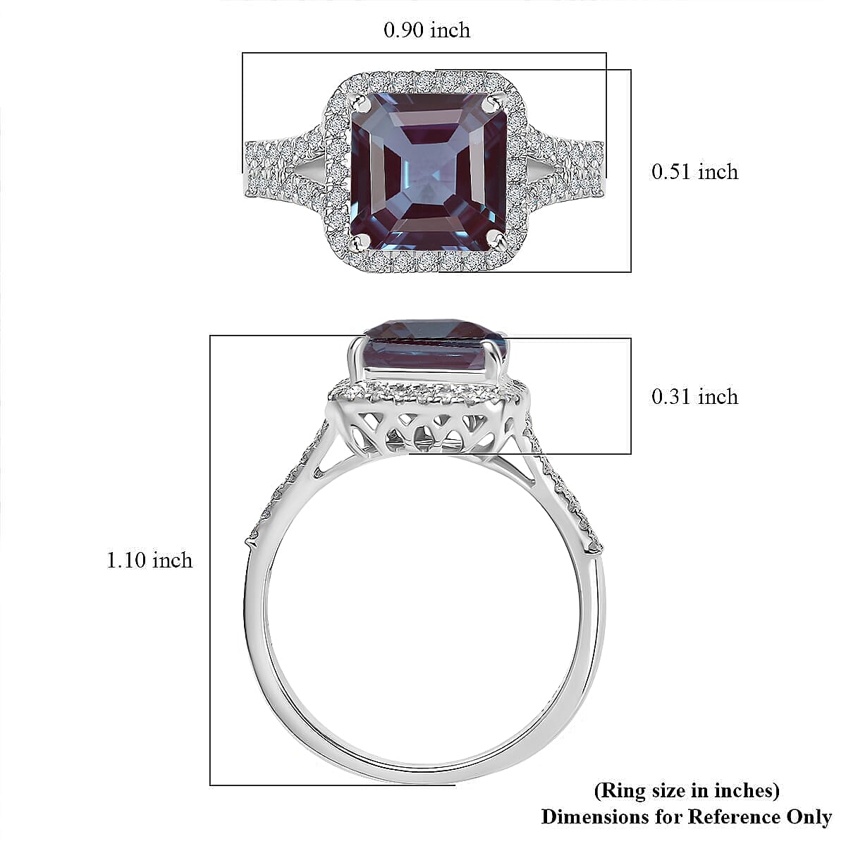 D'Joy Asscher Cut Lab Grown Alexandrite and Moissanite 4.70 ctw Ring in Rhodium Over Sterling Silver (Size 9.5) image number 4