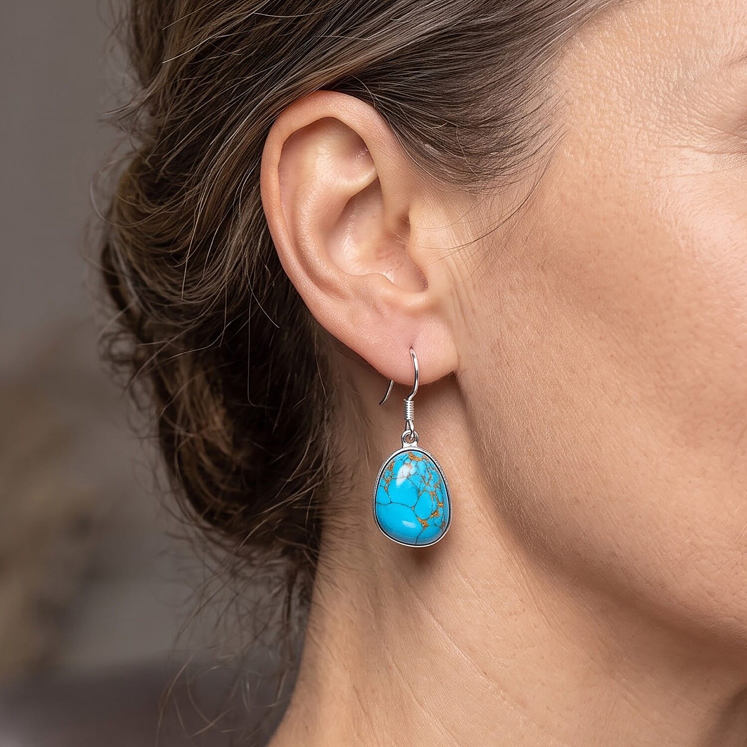 D'Joy Artisan Crafted Mojave Blue Turquoise 16.00 ctw Earrings in Sterling Silver
