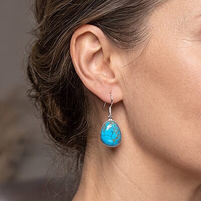 D'Joy Artisan Crafted Mojave Blue Turquoise 16.00 ctw Earrings in Sterling Silver