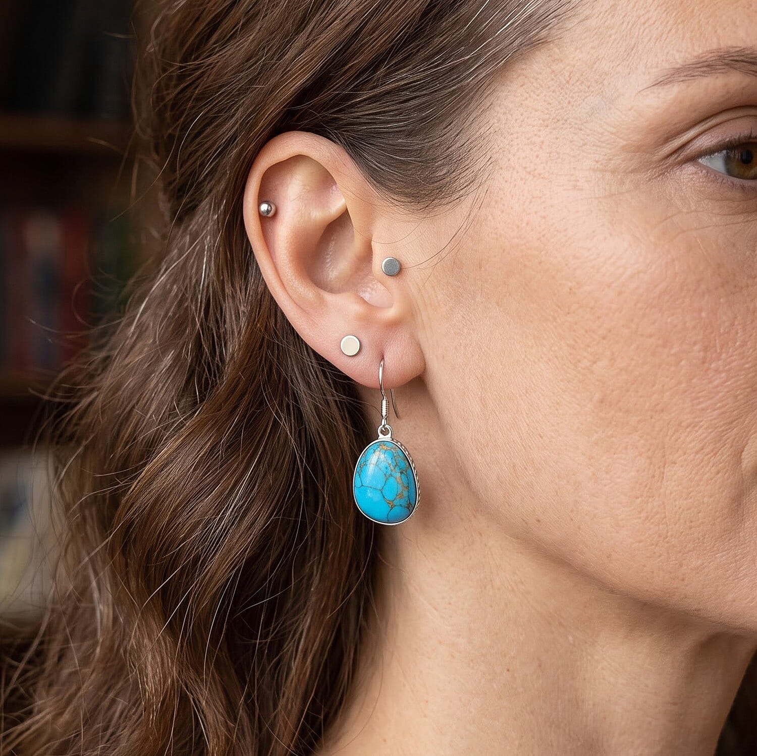 D'Joy Artisan Crafted Mojave Blue Turquoise 16.00 ctw Earrings in Sterling Silver