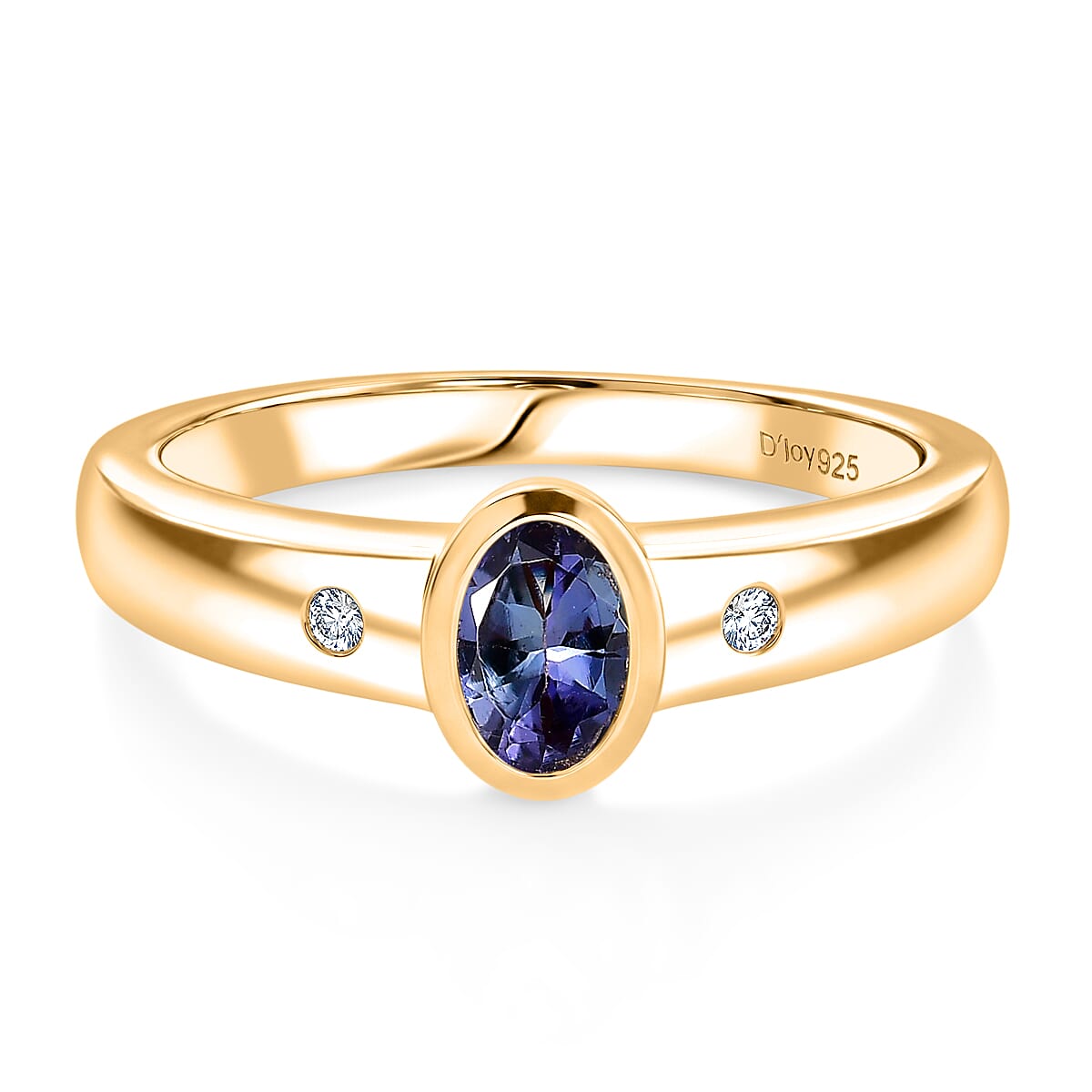 D'Joy Peacock Tanzanite and Moissanite 0.50 ctw Ring in 18K Vermeil Yellow Gold Over Sterling Silver (Size 8.0)