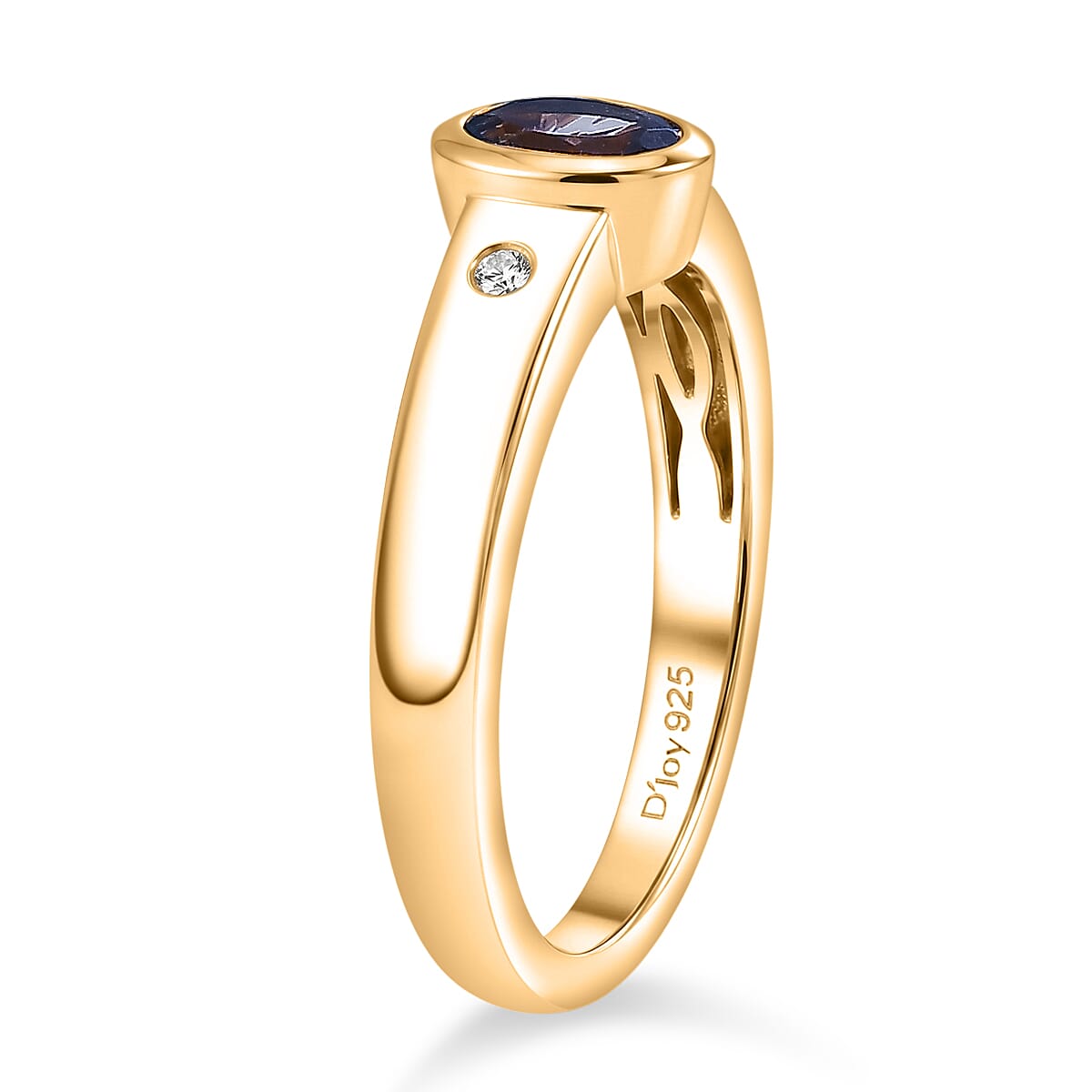 D'Joy Peacock Tanzanite and Moissanite 0.50 ctw Ring in 18K Vermeil Yellow Gold Over Sterling Silver (Size 8.0)
