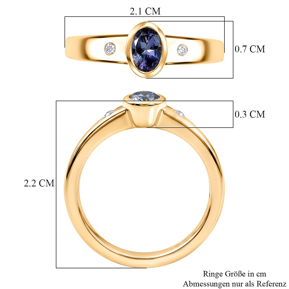 D'Joy Peacock Tanzanite and Moissanite 0.50 ctw Ring in 18K Vermeil Yellow Gold Over Sterling Silver (Size 8.0) image number 6