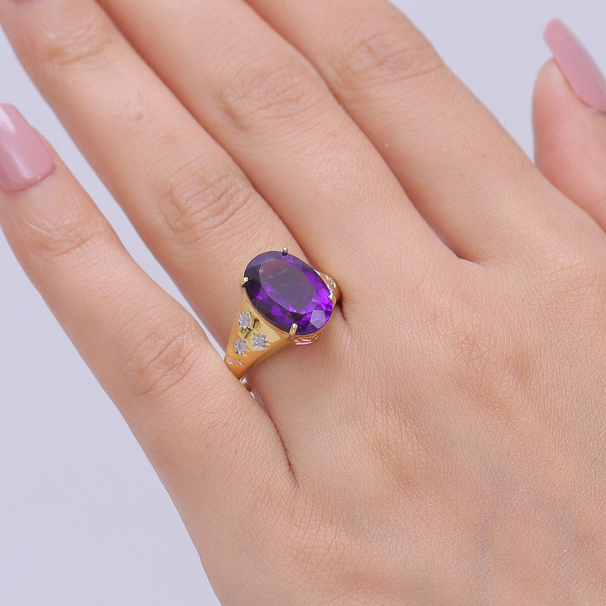 D'Joy Premium Moroccan Amethyst and Diamond 5.60 ctw Starlit Palace Ring in 18K Vermeil Yellow Gold Over Sterling Silver (Size 10.0) image number 2